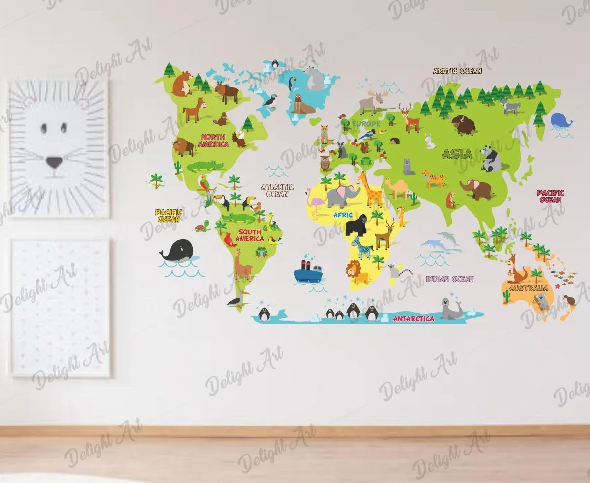 Delight Art World Animal Maps Design Wall Sticker Size - (72 * 44) cm