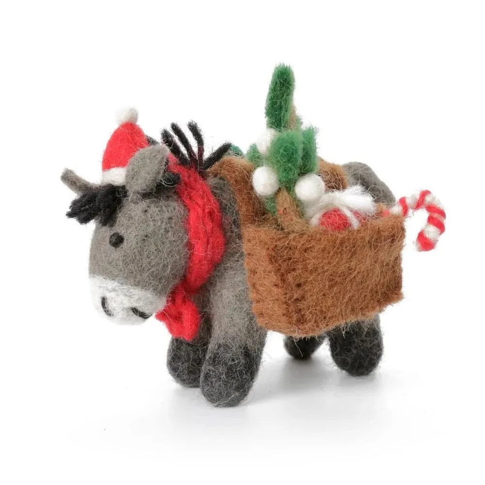 Donkey with Panniers Christmas Felt Hanging Decoration by Amica