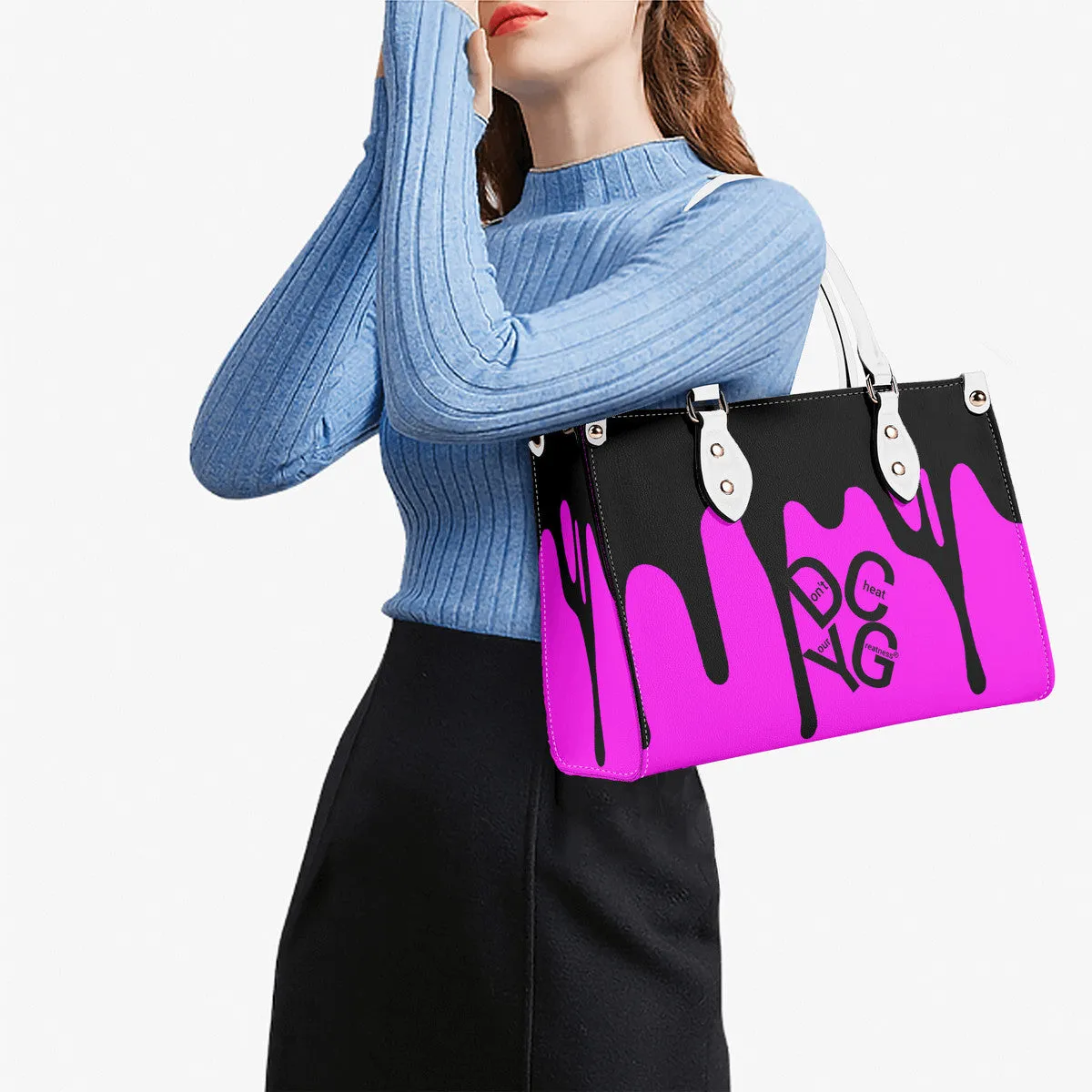 DRIP LO  Black Logo & Pink Multiple Sizes Upgraded Luxury Women PU Leather Handbag
