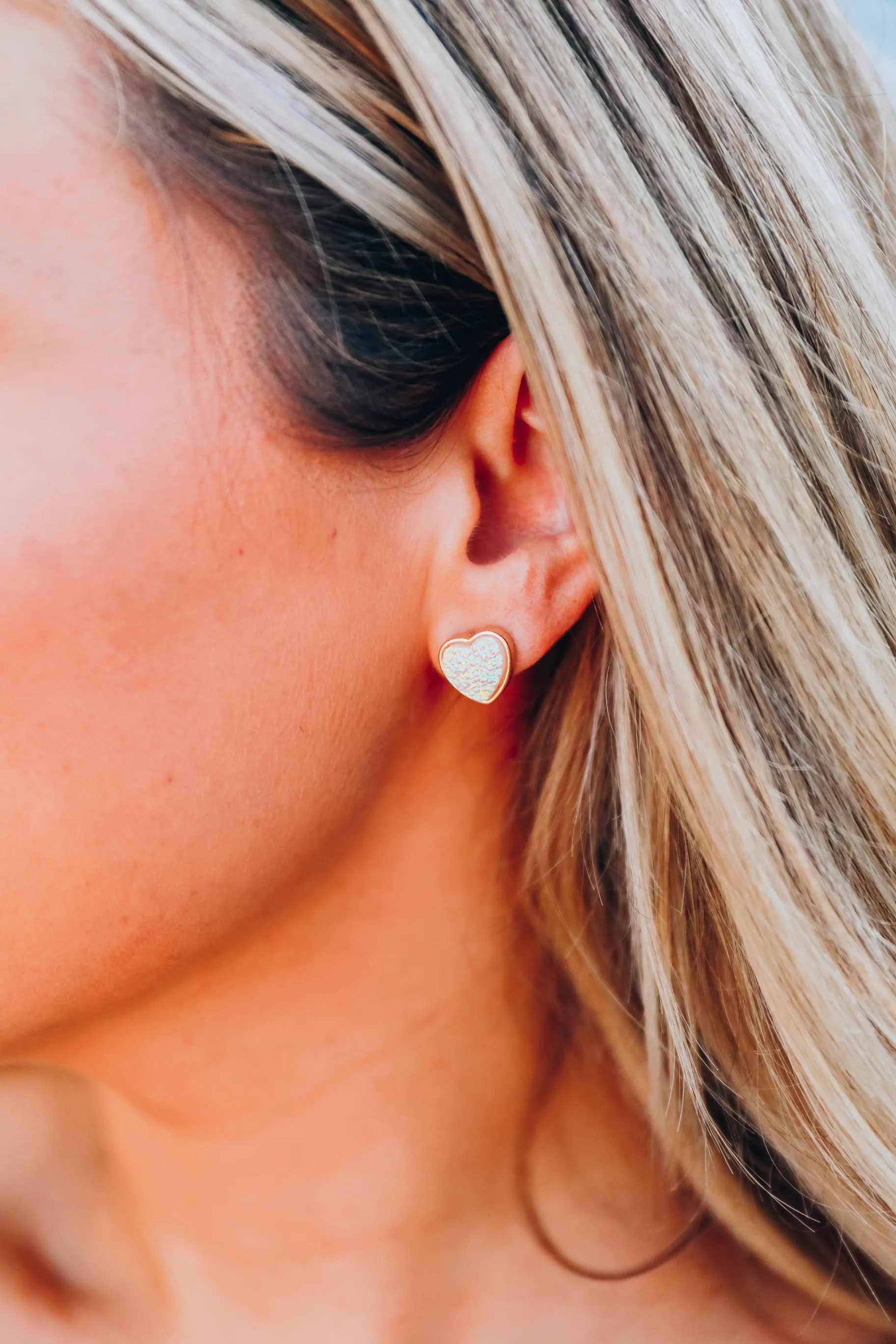Druzy Love Heart Earrings in White
