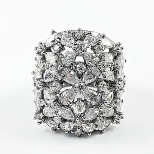 Fancy Mix CZ Pattern Rectangle Dark Brass Ring