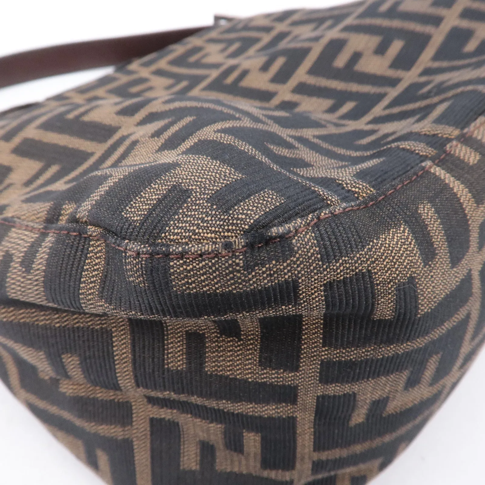 FENDI Zucca Canvas Leather Shoulder Bag Brown Black 26426