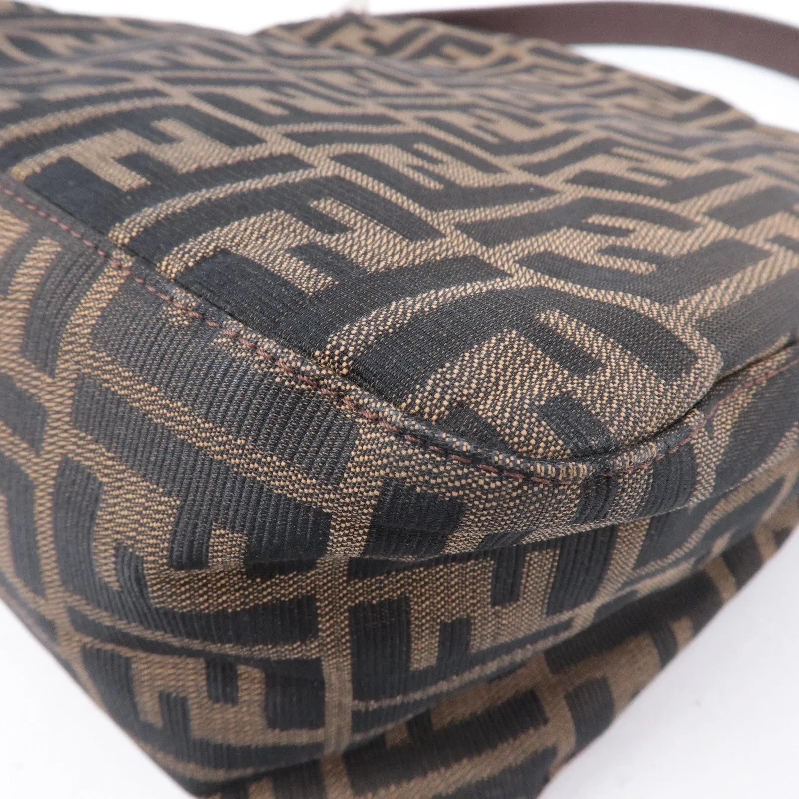 FENDI Zucca Canvas Leather Shoulder Bag Brown Black 26426