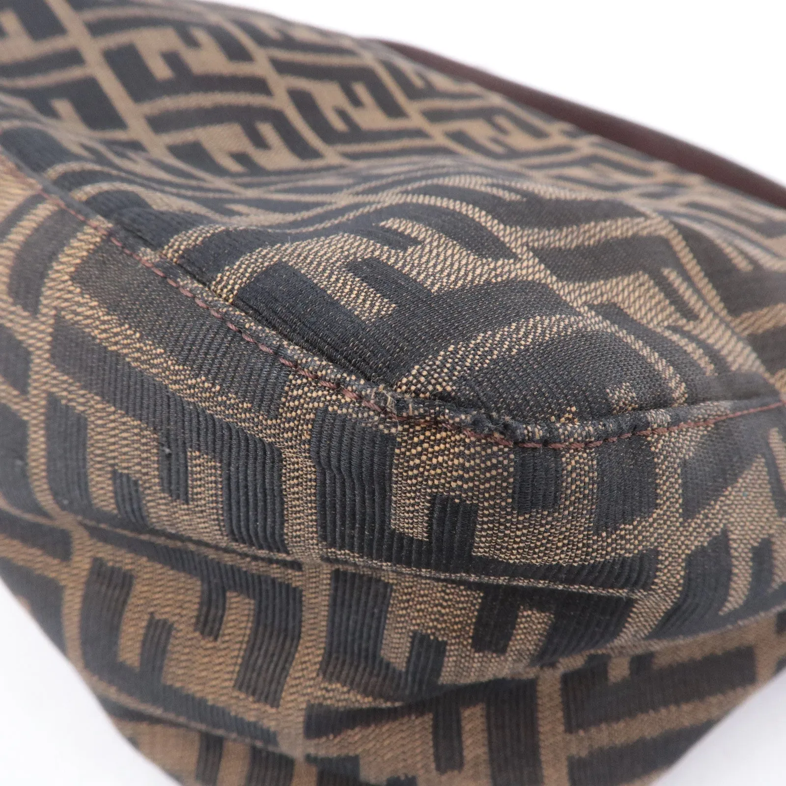 FENDI Zucca Canvas Leather Shoulder Bag Brown Black 26426
