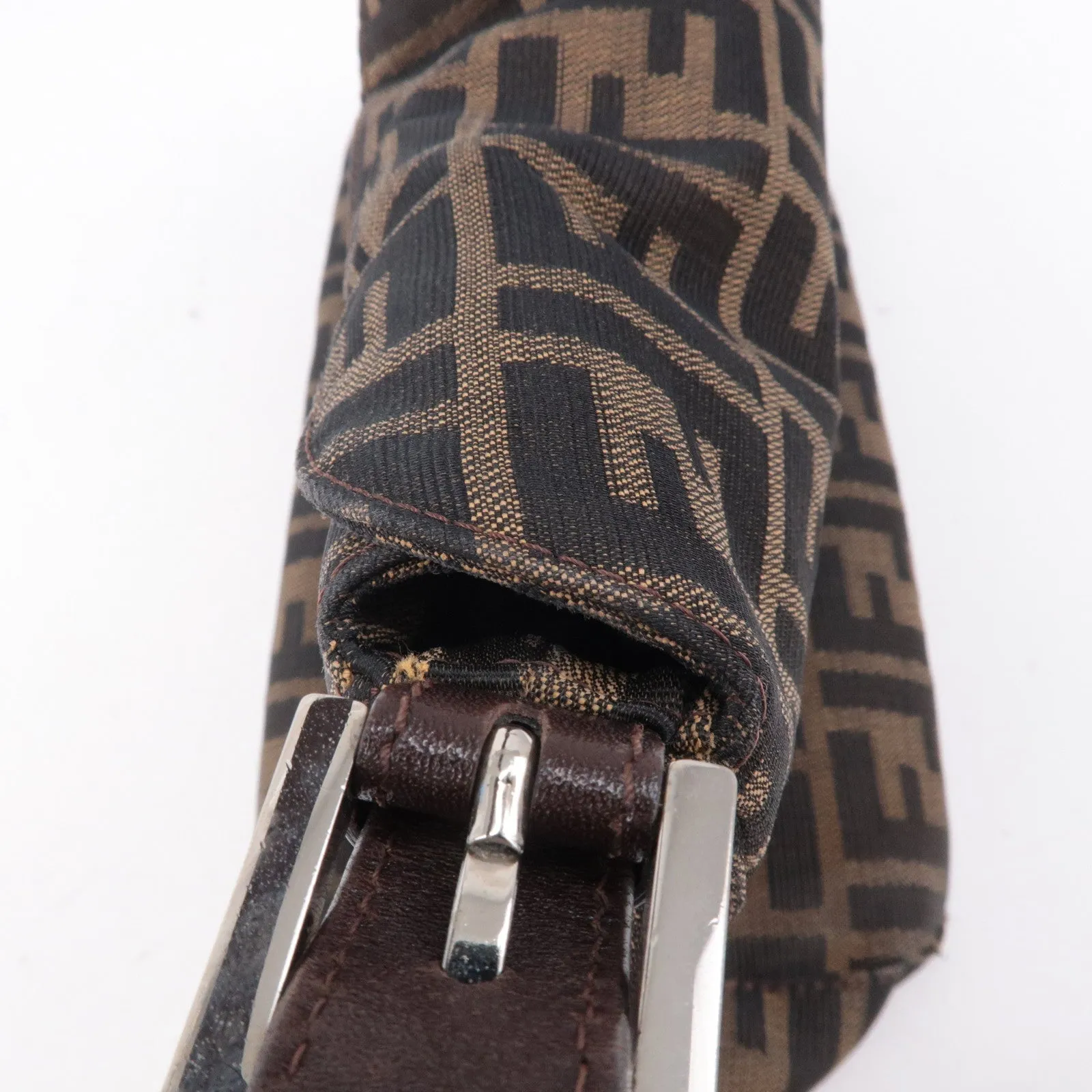 FENDI Zucca Canvas Leather Shoulder Bag Brown Black 26426