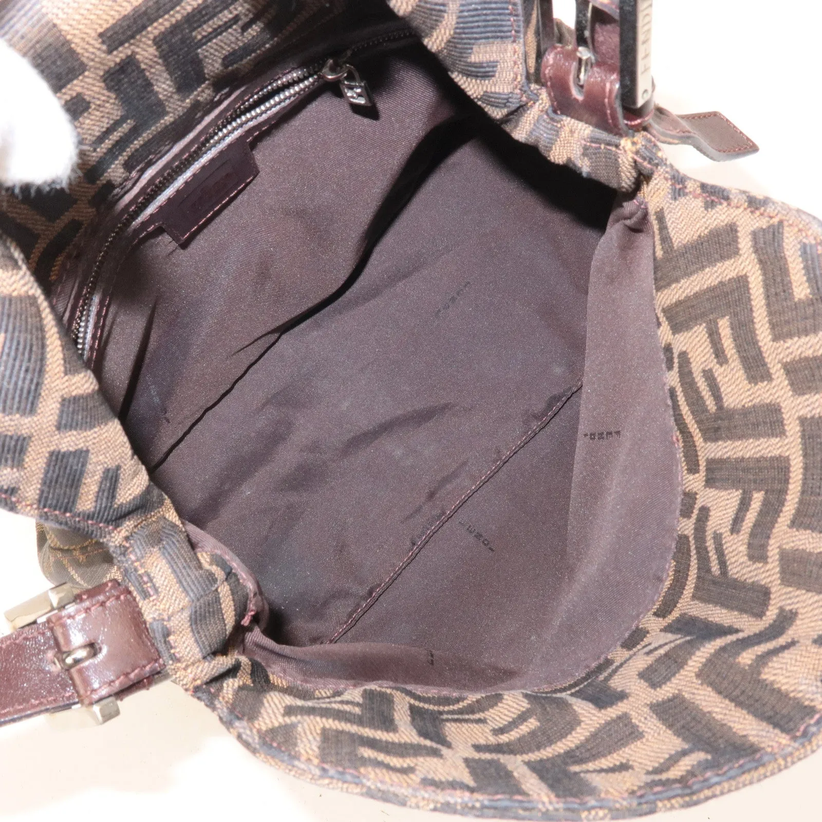 FENDI Zucca Canvas Leather Shoulder Bag Brown Black 26426