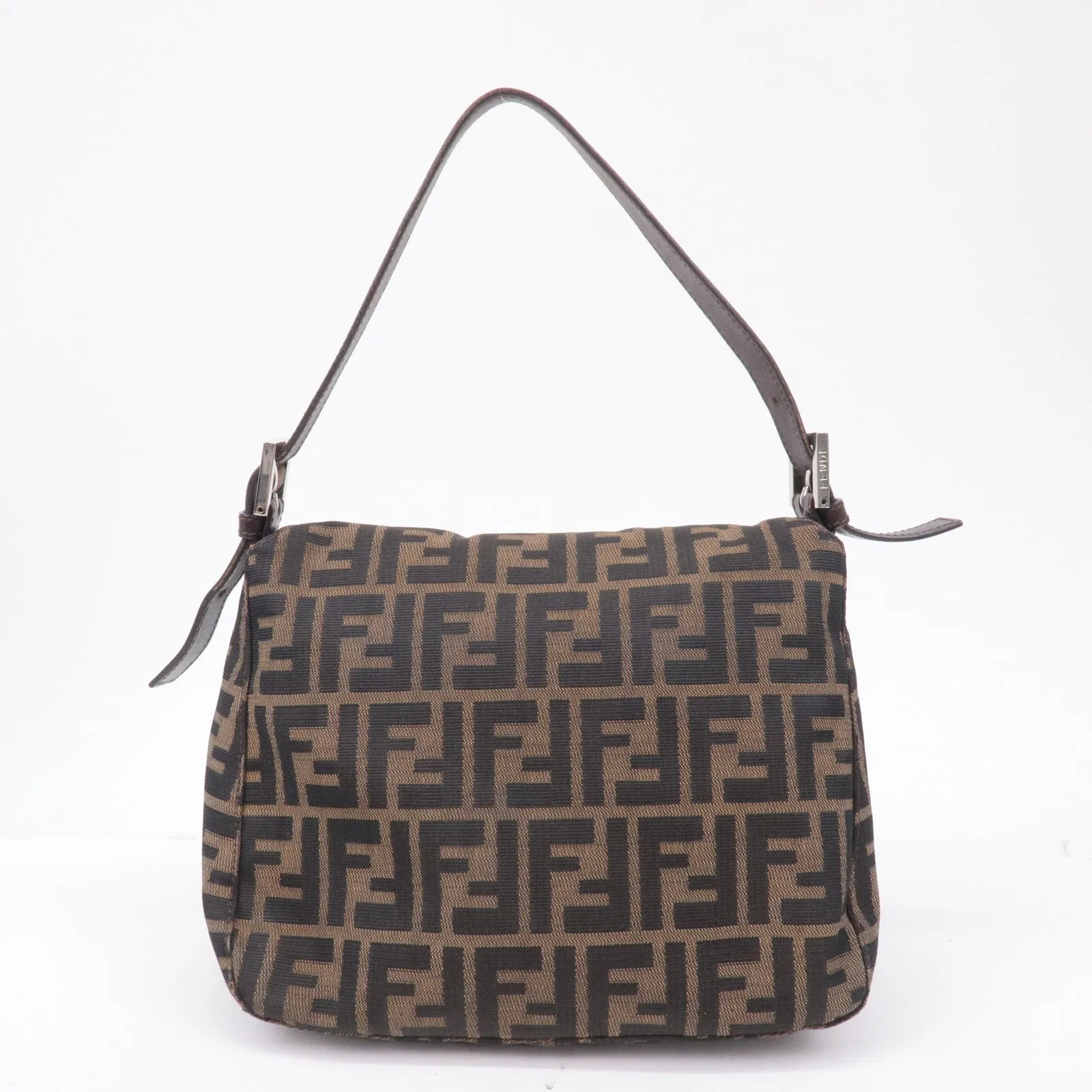 FENDI Zucca Canvas Leather Shoulder Bag Brown Black 26426