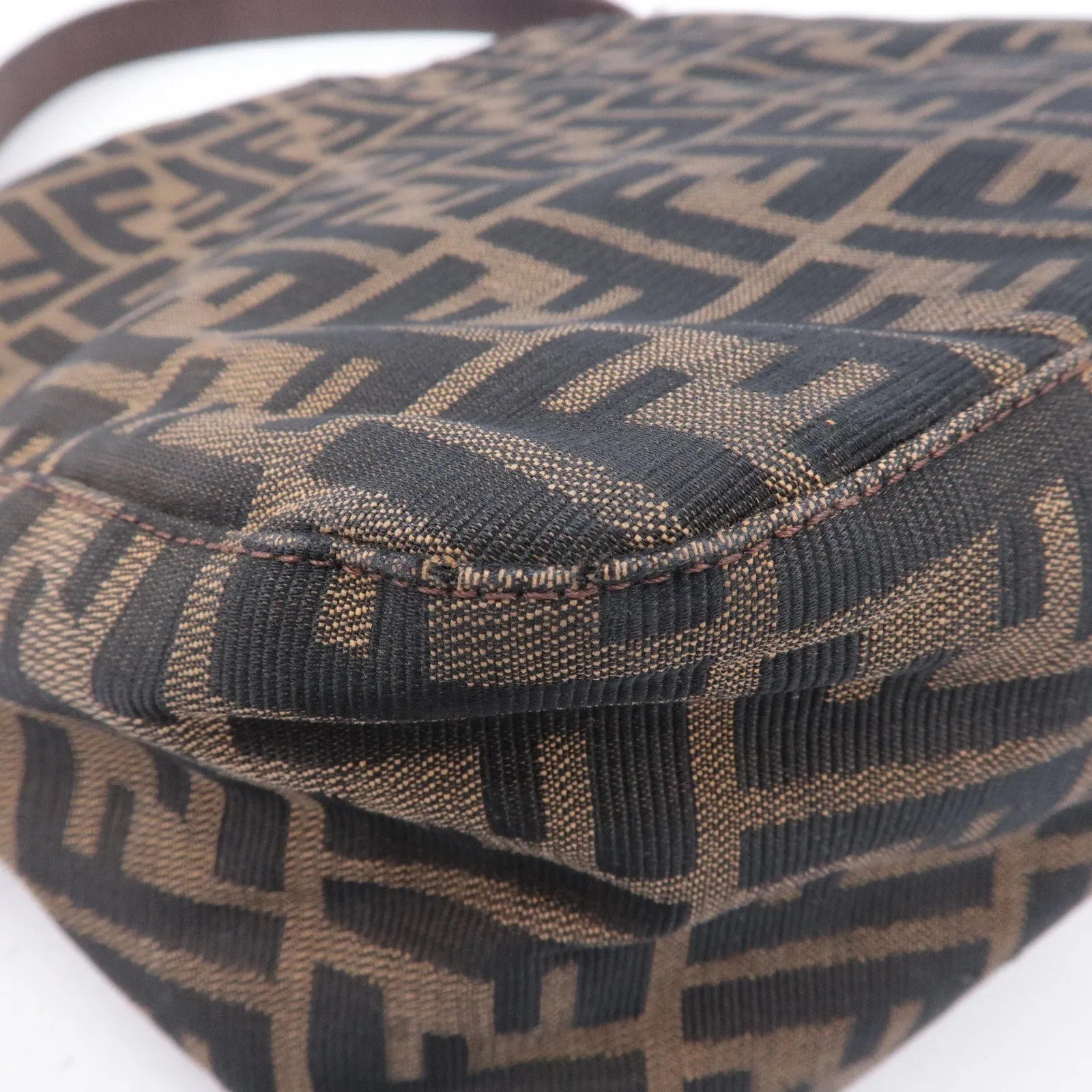 FENDI Zucca Canvas Leather Shoulder Bag Brown Black 26426