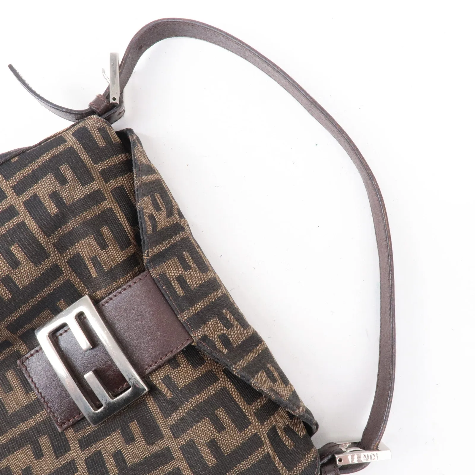 FENDI Zucca Canvas Leather Shoulder Bag Brown Black 26426