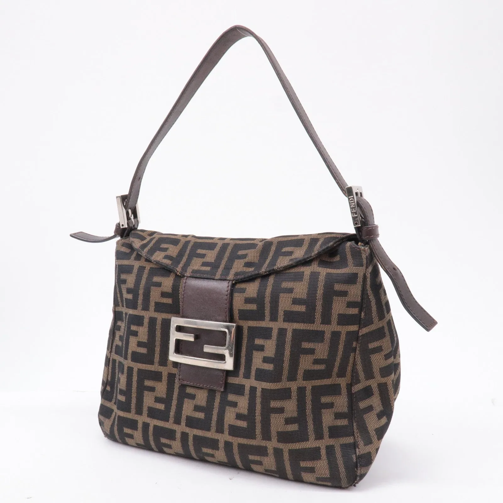 FENDI Zucca Canvas Leather Shoulder Bag Brown Black 26426