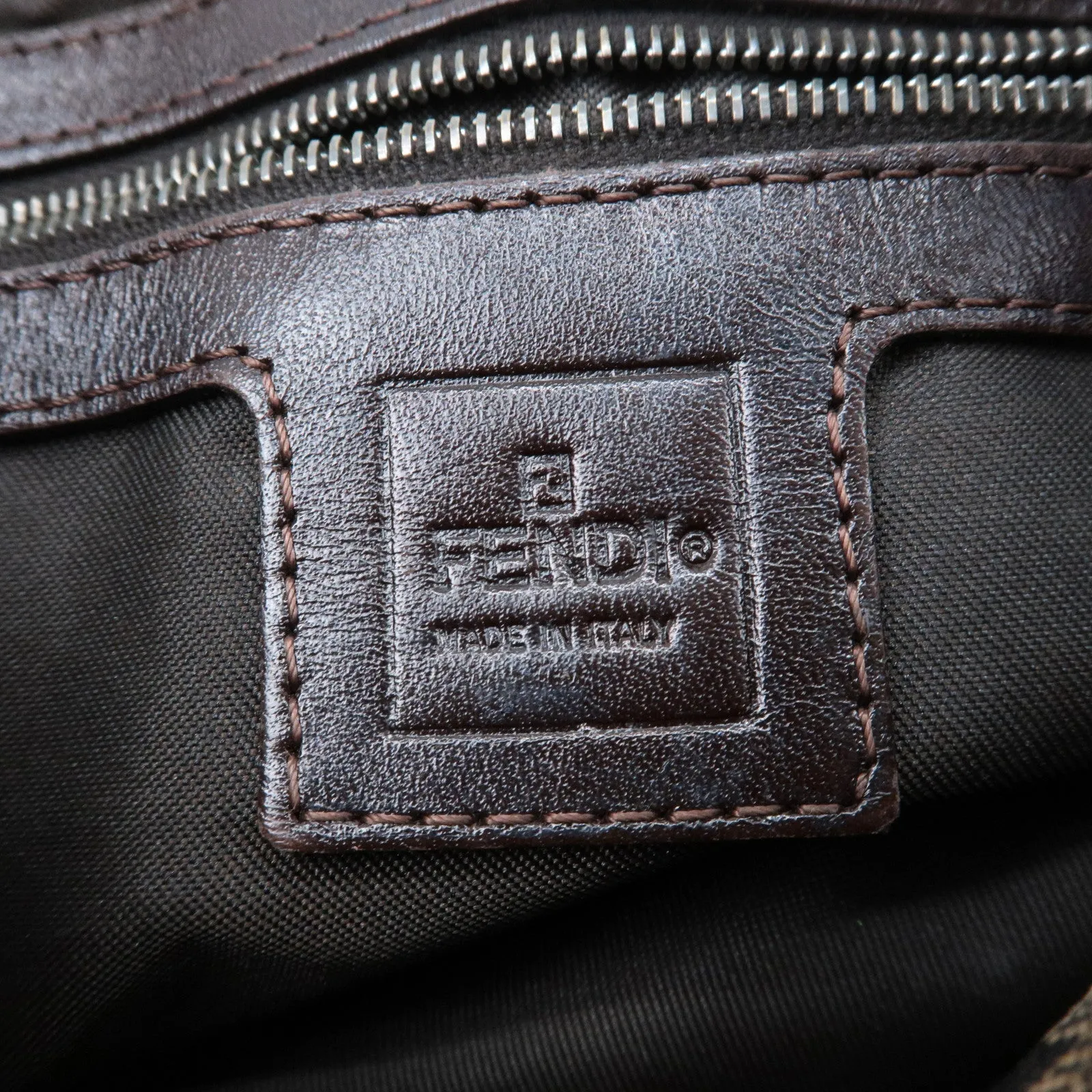 FENDI Zucca Canvas Leather Shoulder Bag Brown Black 26426