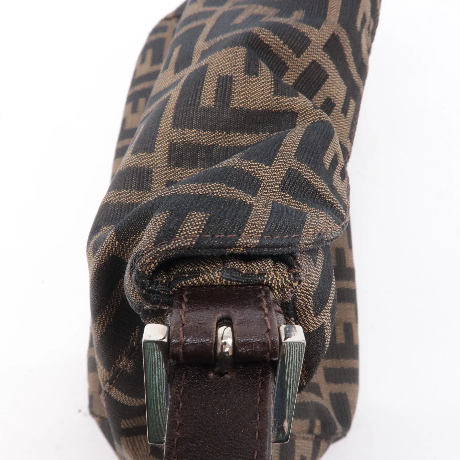 FENDI Zucca Canvas Leather Shoulder Bag Brown Black 26426