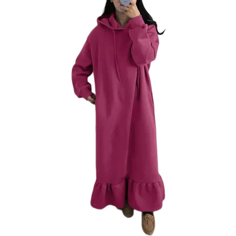 Fleece Hooded Shift Baggy Dress