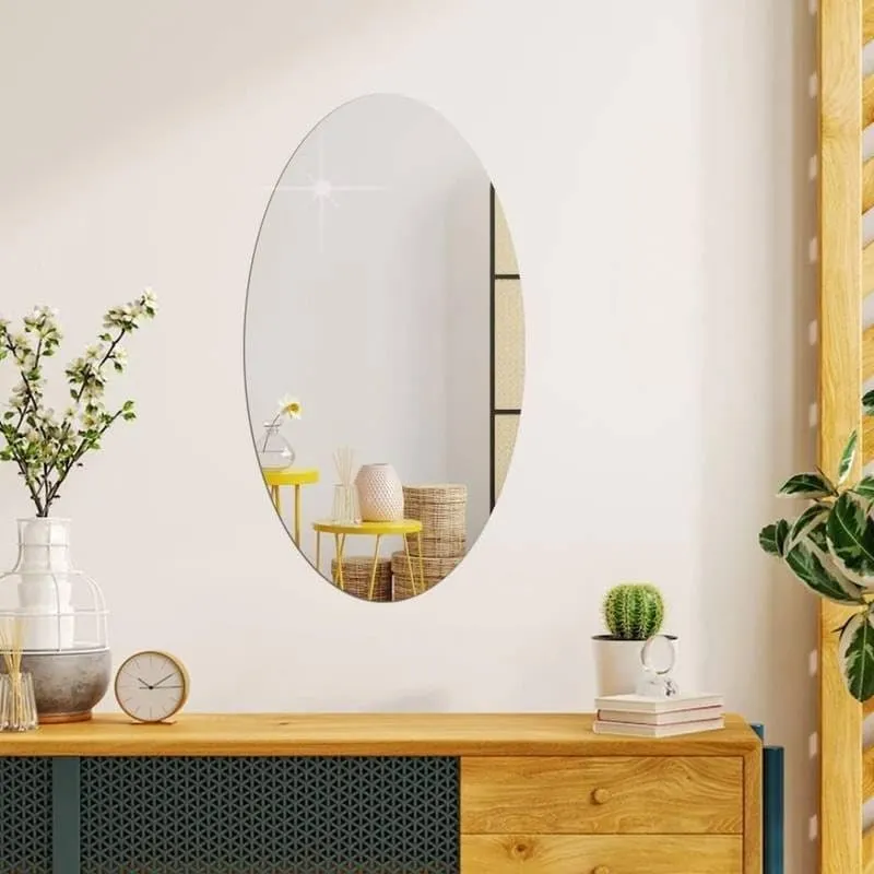 Flexible Mirror Sheets Self-Adhesive Plastic Mirror Tiles Non-Glass Mirror Stickers for Home Decoration (Oval Shape) (1)