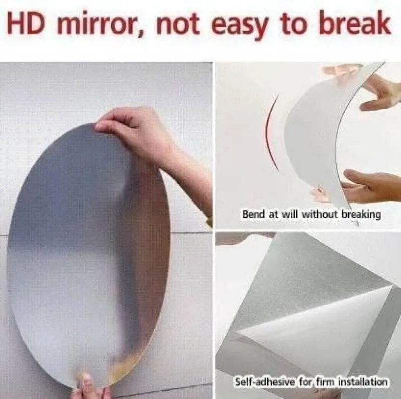 Flexible Mirror Sheets Self-Adhesive Plastic Mirror Tiles Non-Glass Mirror Stickers for Home Decoration (Oval Shape) (1)