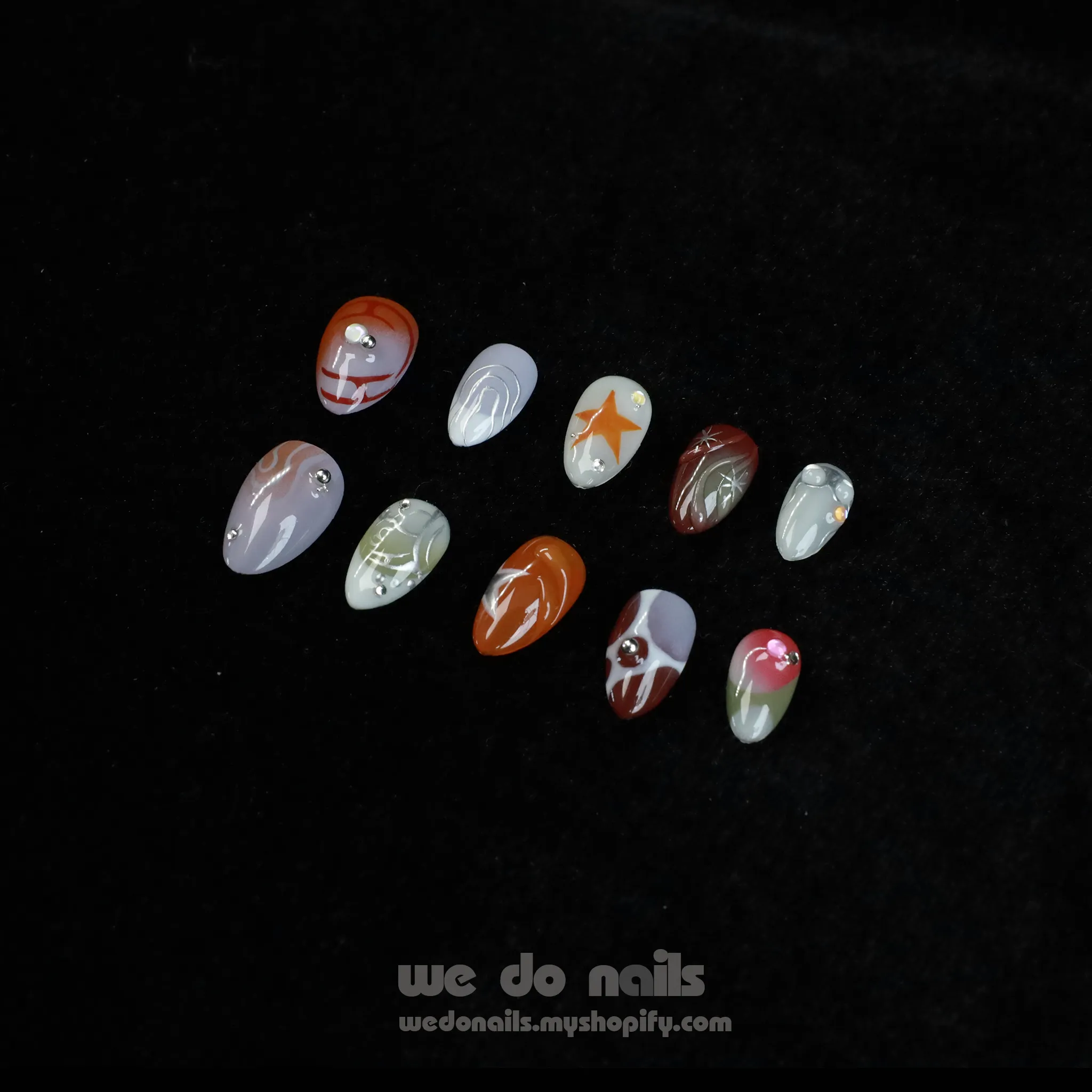 Galaxy Glam |  Ombre, Artistic and 3D | Extra Short Almond | Custom Press On Nails