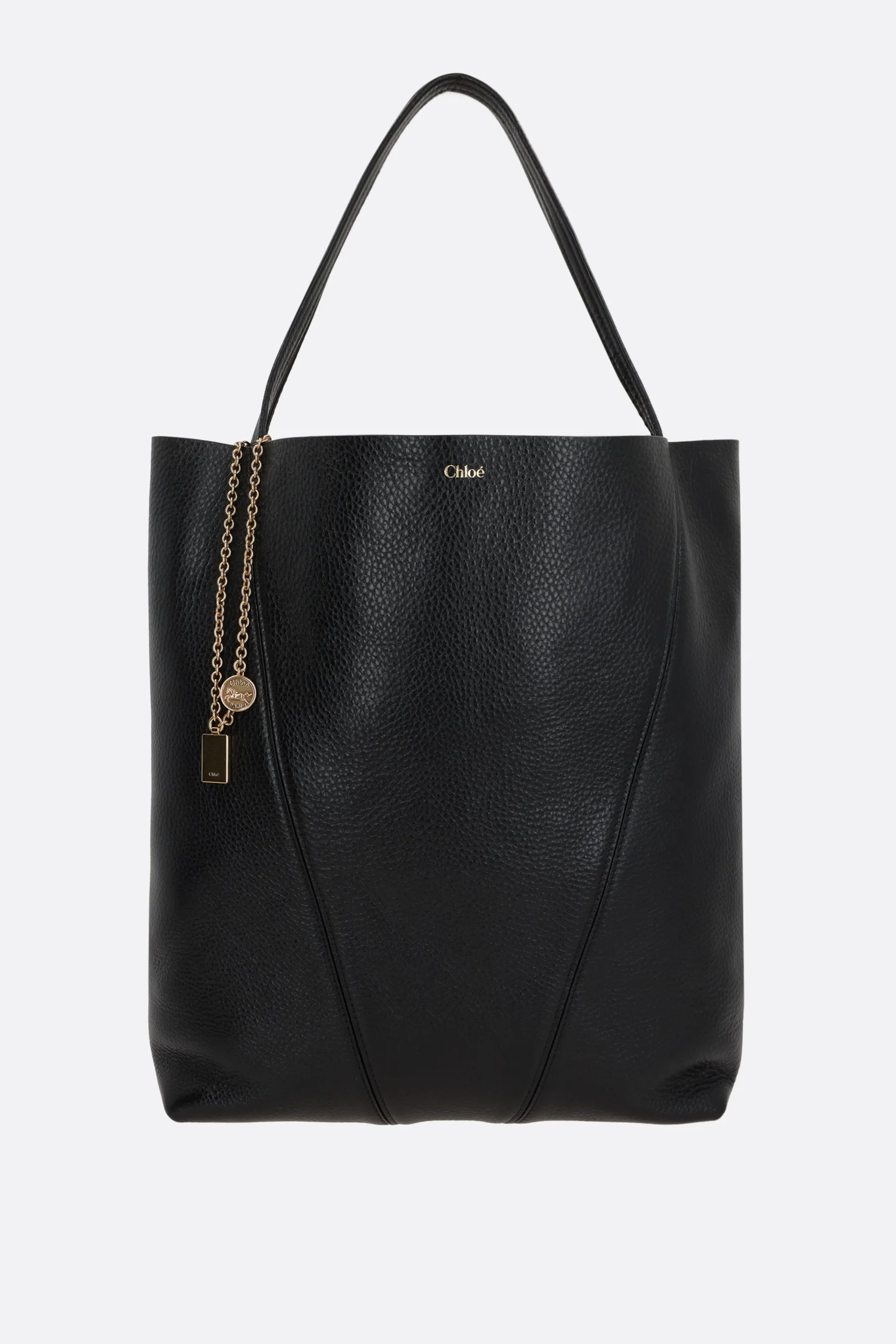 Grainy Leather Chain Tote Bag