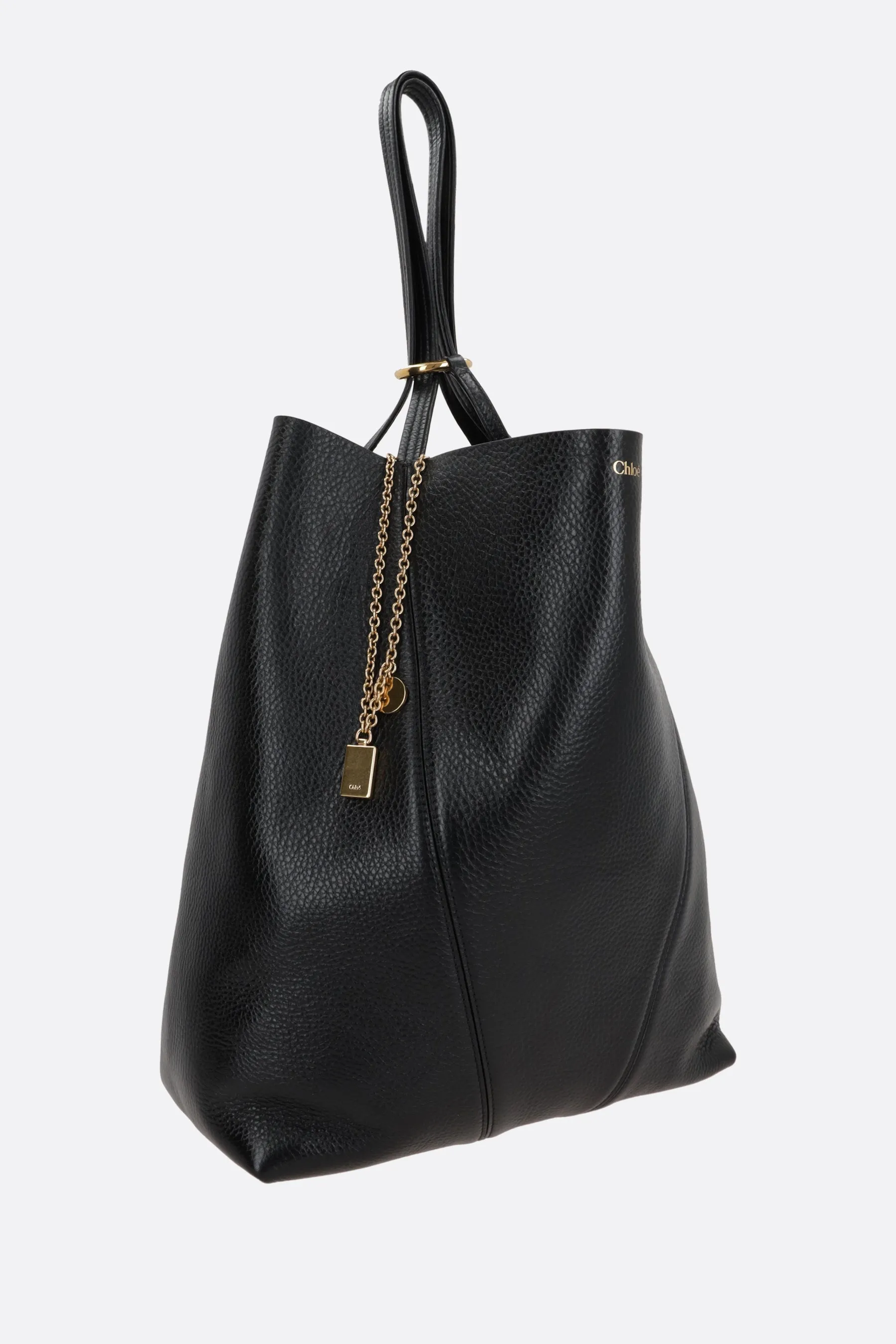 Grainy Leather Chain Tote Bag