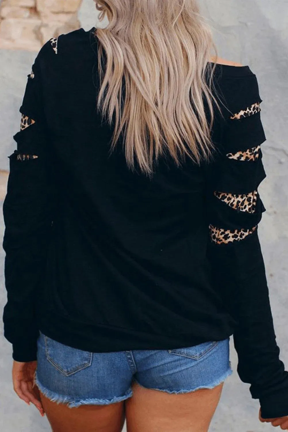 Graphic Leopard Cutout Sleeve Sweatshirt Pumpkin Season 2022