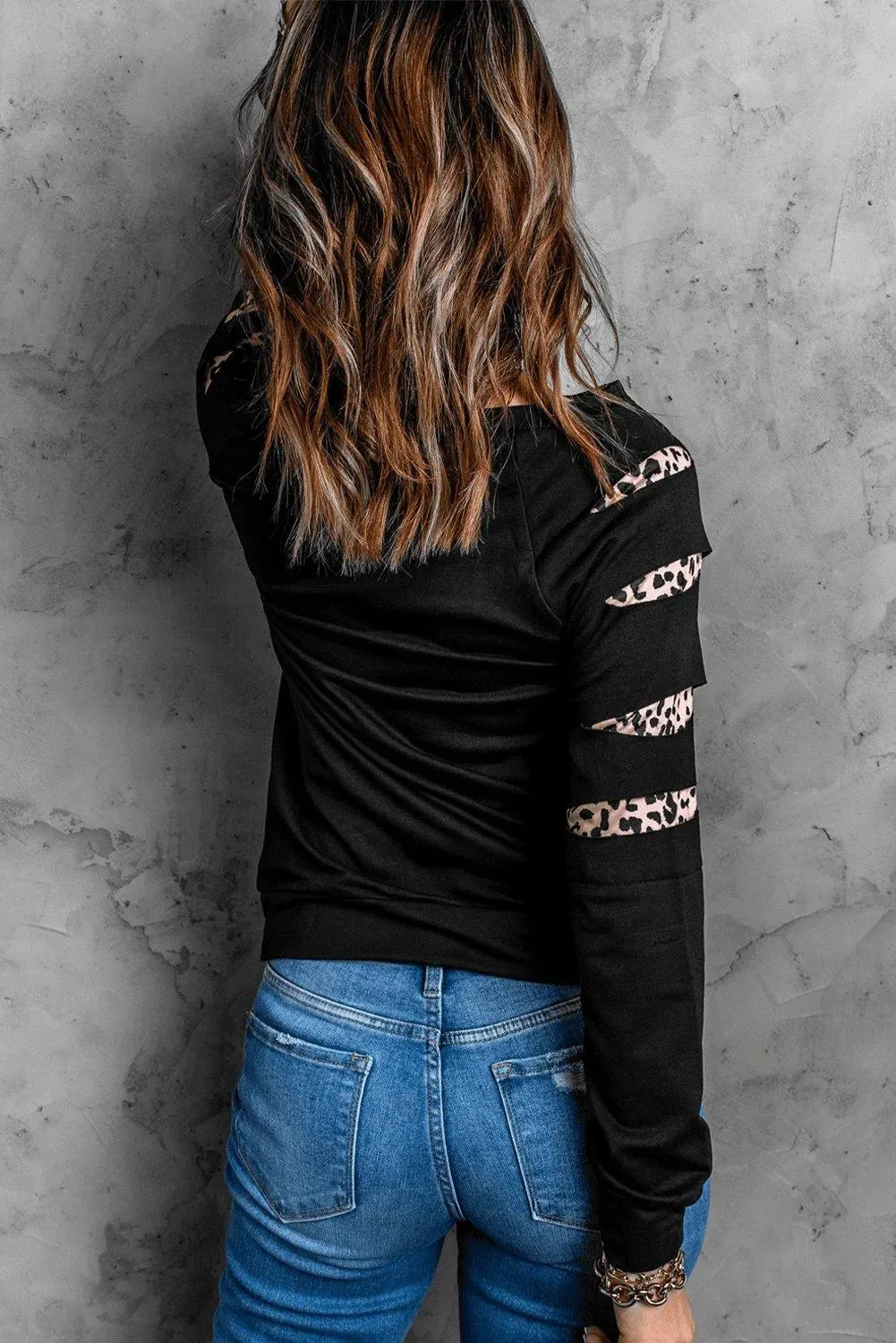 Graphic Leopard Cutout Sleeve Sweatshirt Pumpkin Season 2022