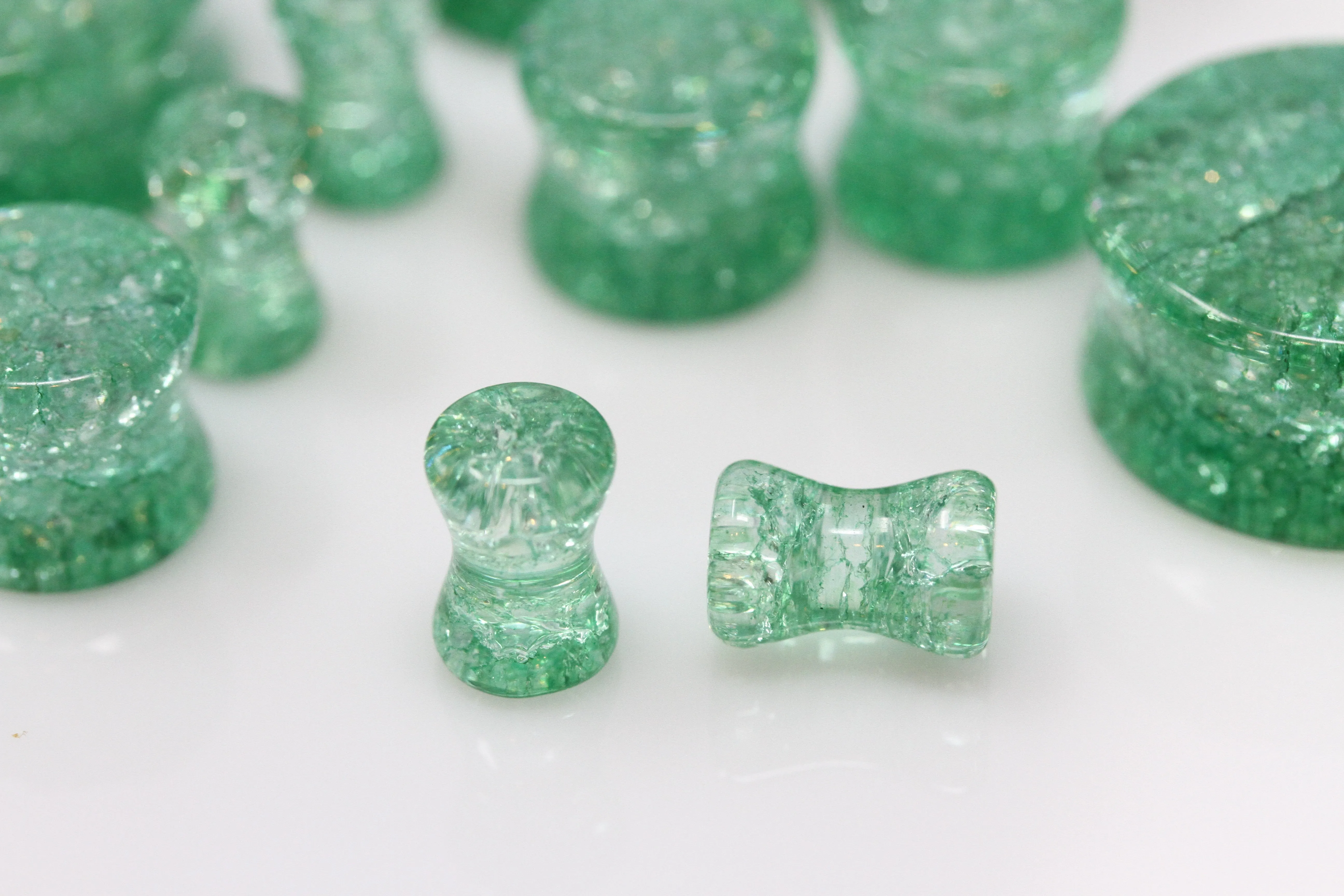 Green Shattered Glass Plugs for stretched ears (Pair) - PH122
