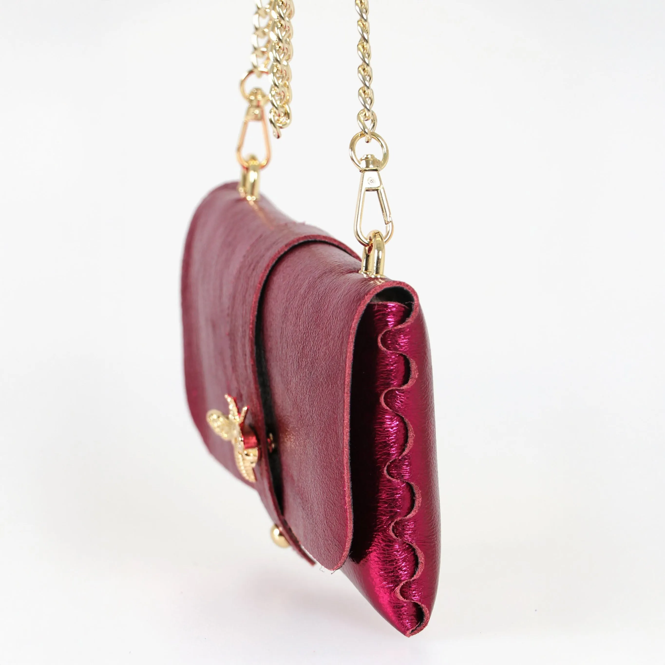 Halle - Italian Leather Clutch Bag - Magenta, Metallic