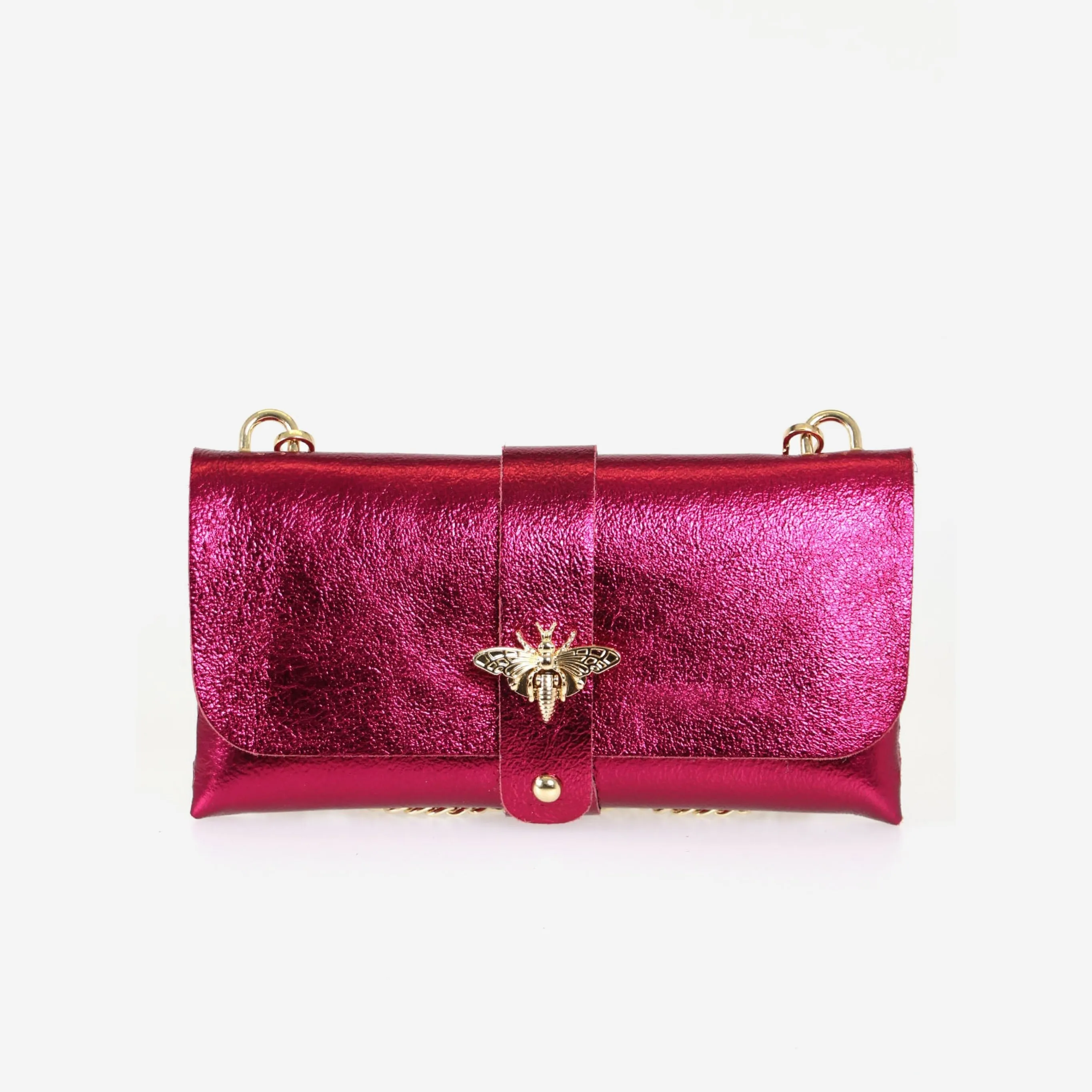 Halle - Italian Leather Clutch Bag - Magenta, Metallic
