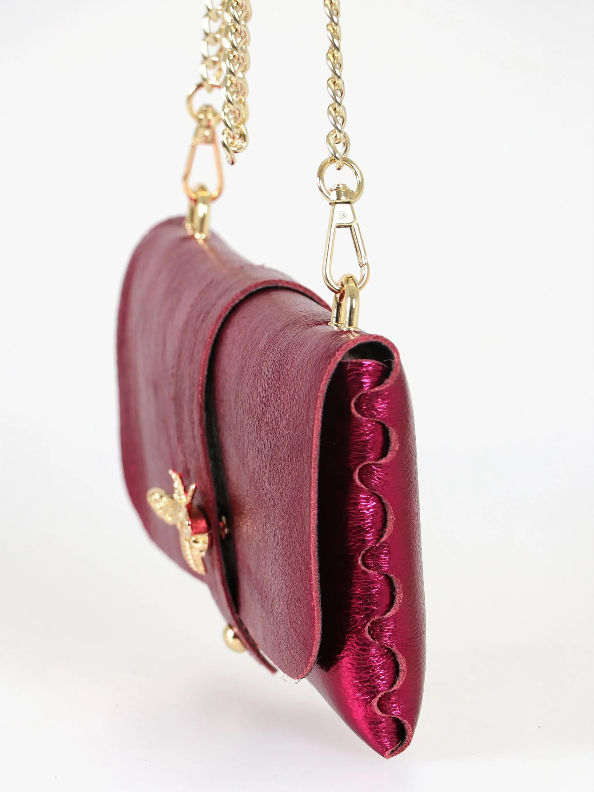 Halle - Italian Leather Clutch Bag - Magenta, Metallic