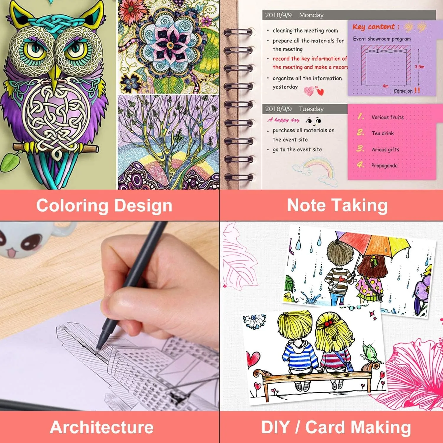 Ibayam Journal Planner Pens Colored Pens Fine Point Markers Fine Tip Drawing Pens Fineliner Pen for Bullet Journaling Writing Note Taking Calendar Coloring Art Office School Supplies, 18-Pack