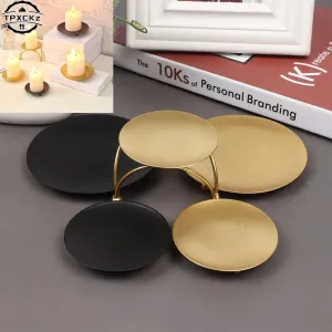 Iron Plate Candle Holder Gold Black Decorative Pillar Candlestick For LED&Wax Candles Wedding Party Festival Desktop Decoration