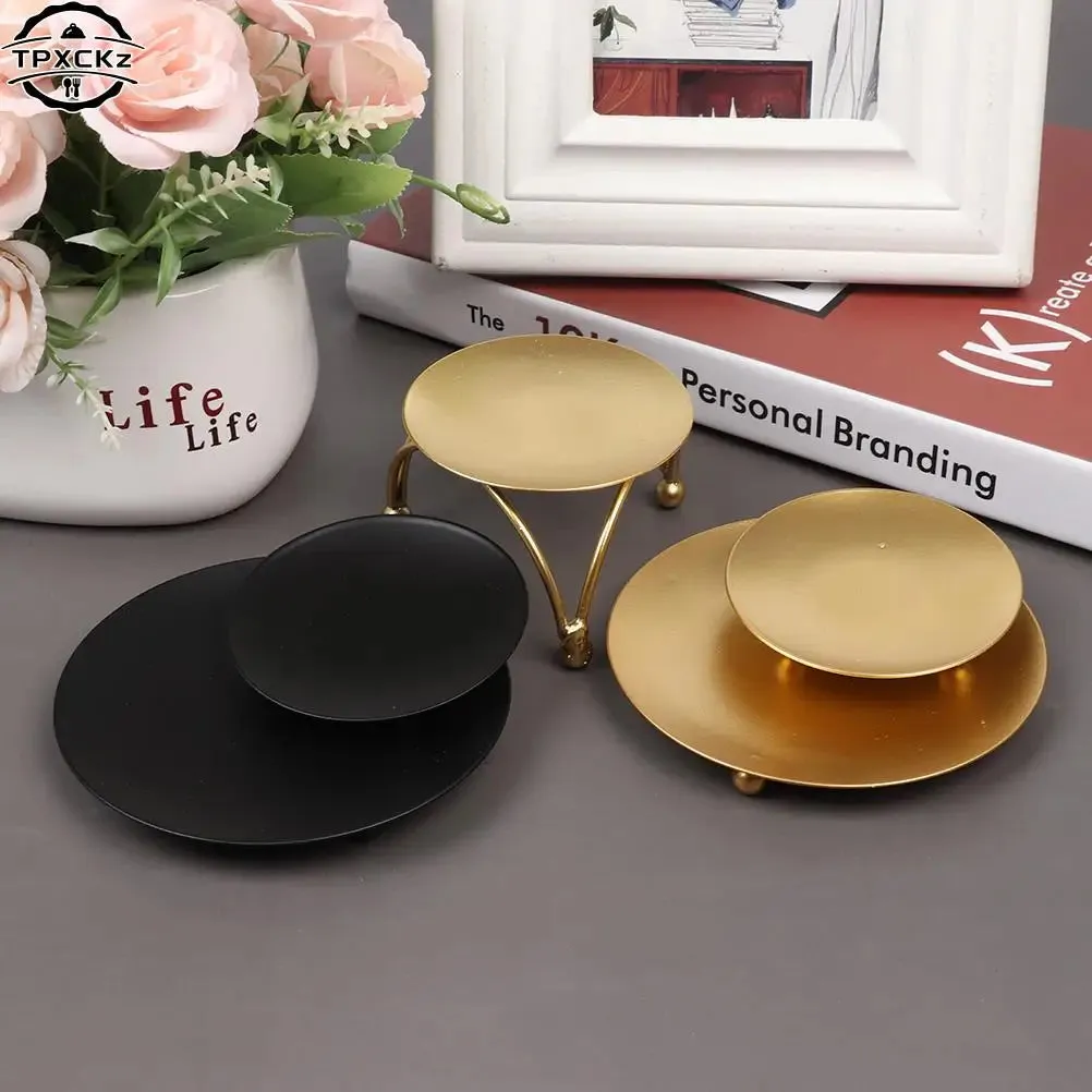Iron Plate Candle Holder Gold Black Decorative Pillar Candlestick For LED&Wax Candles Wedding Party Festival Desktop Decoration