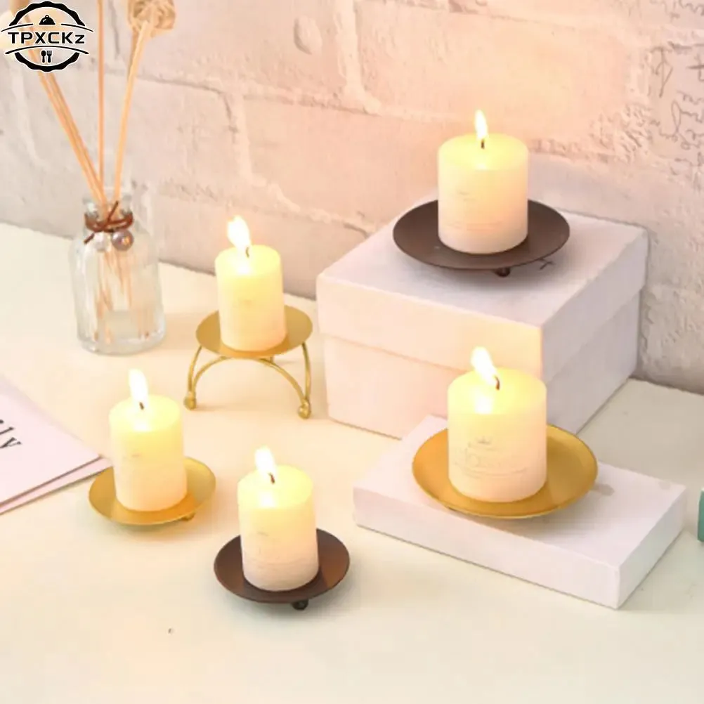 Iron Plate Candle Holder Gold Black Decorative Pillar Candlestick For LED&Wax Candles Wedding Party Festival Desktop Decoration