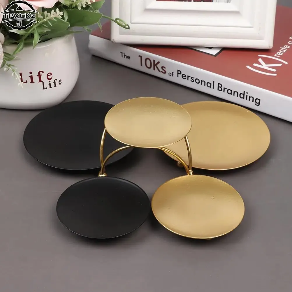Iron Plate Candle Holder Gold Black Decorative Pillar Candlestick For LED&Wax Candles Wedding Party Festival Desktop Decoration