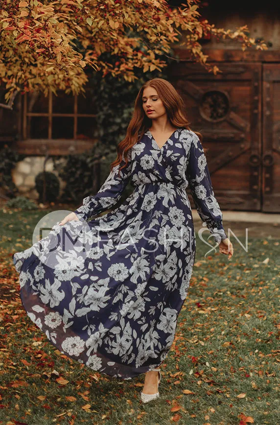Jasmine Navy Floral Gown - DM Exclusive - Nursing Friendly - Maternity Friendly