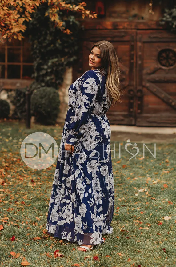 Jasmine Navy Floral Gown - DM Exclusive - Nursing Friendly - Maternity Friendly