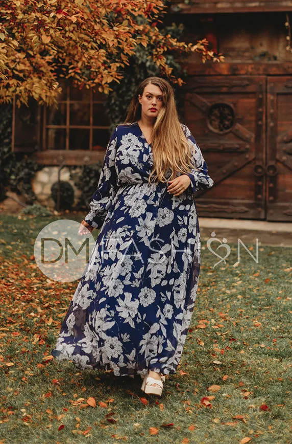 Jasmine Navy Floral Gown - DM Exclusive - Nursing Friendly - Maternity Friendly