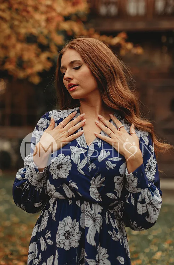 Jasmine Navy Floral Gown - DM Exclusive - Nursing Friendly - Maternity Friendly