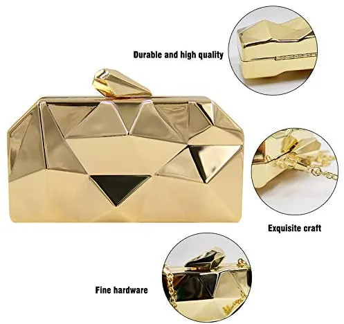 Lattice Pattern Mustard Metal Chain Handbag Evening Clutch Purse