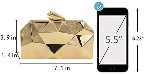 Lattice Pattern Mustard Metal Chain Handbag Evening Clutch Purse