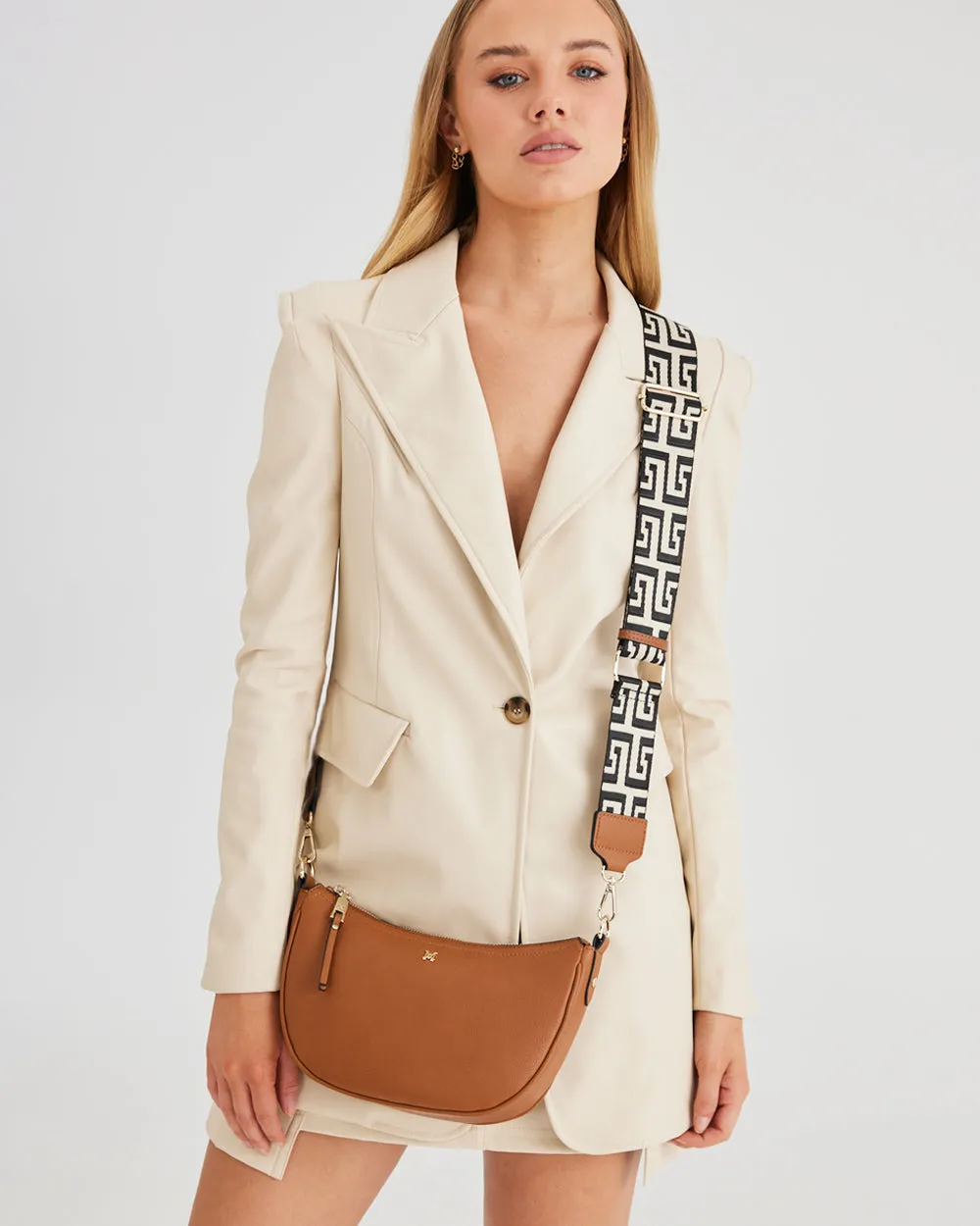 Layla Zip Top Curved Crossbody   Graphic Strap