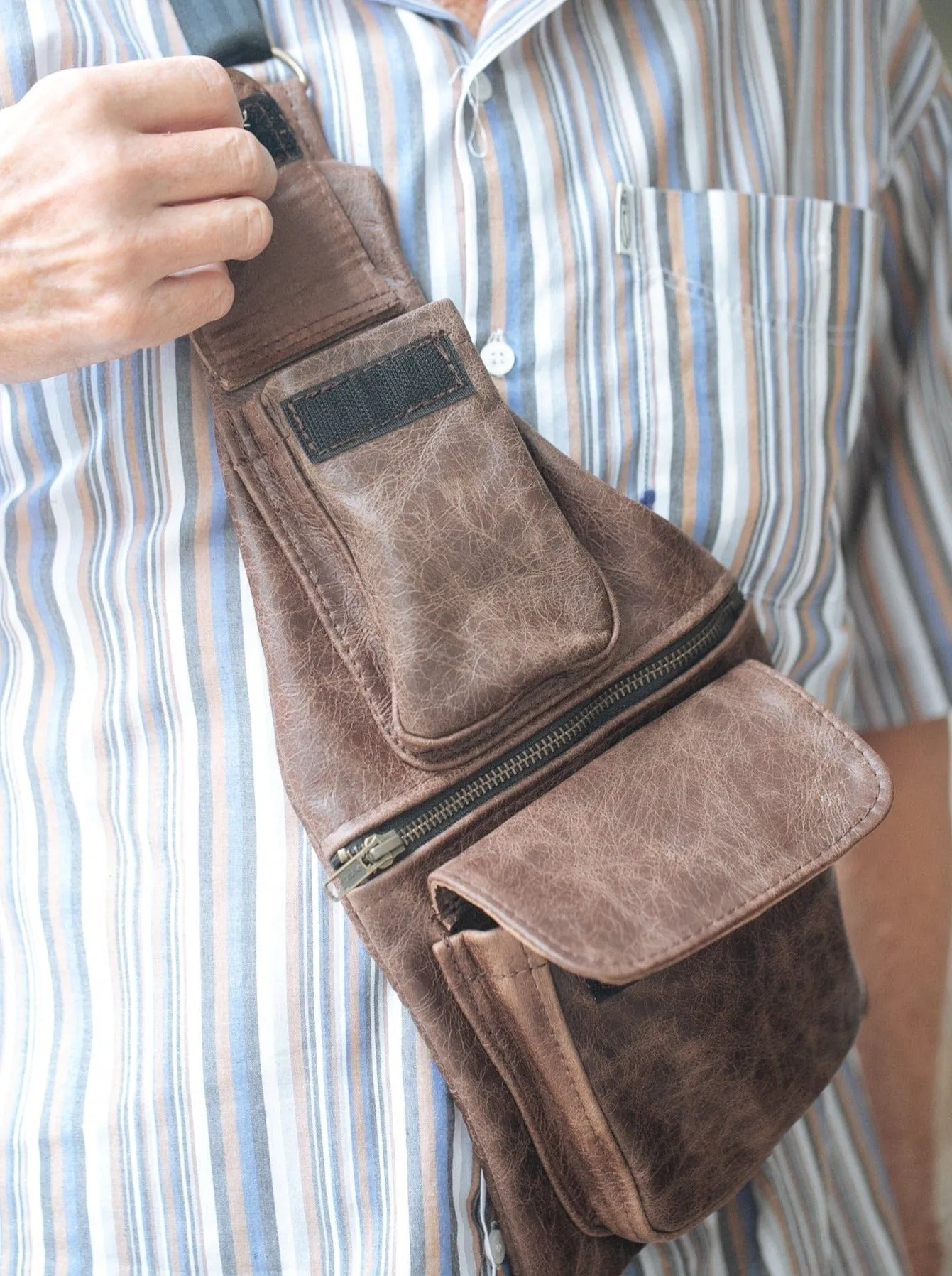 Men’s Crossbody Sling Bag - Cowhide - Premium Marble Brown