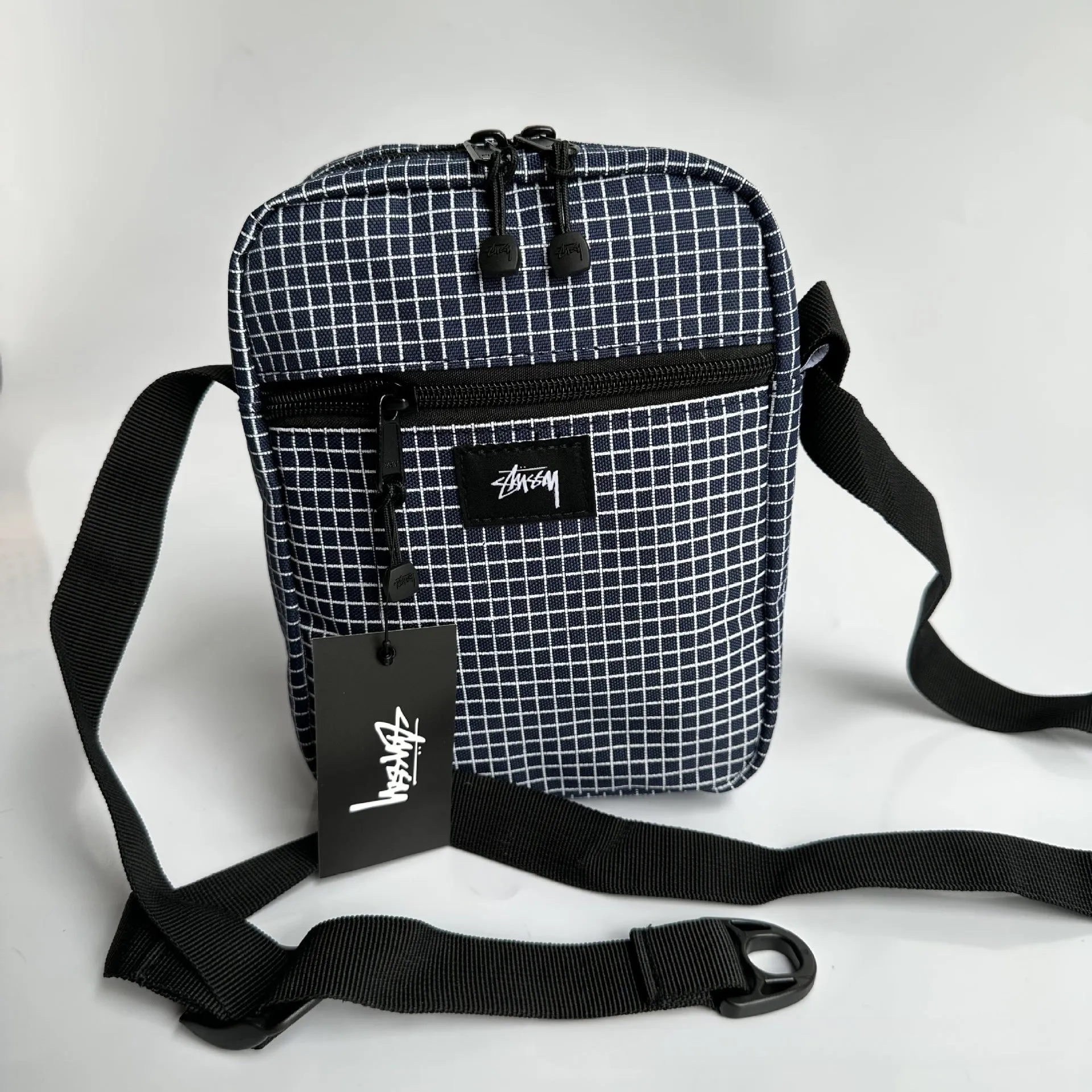 Mens Stussy Bag STUY Men's Plaid Vertical Shoulder Crossbody Bag
