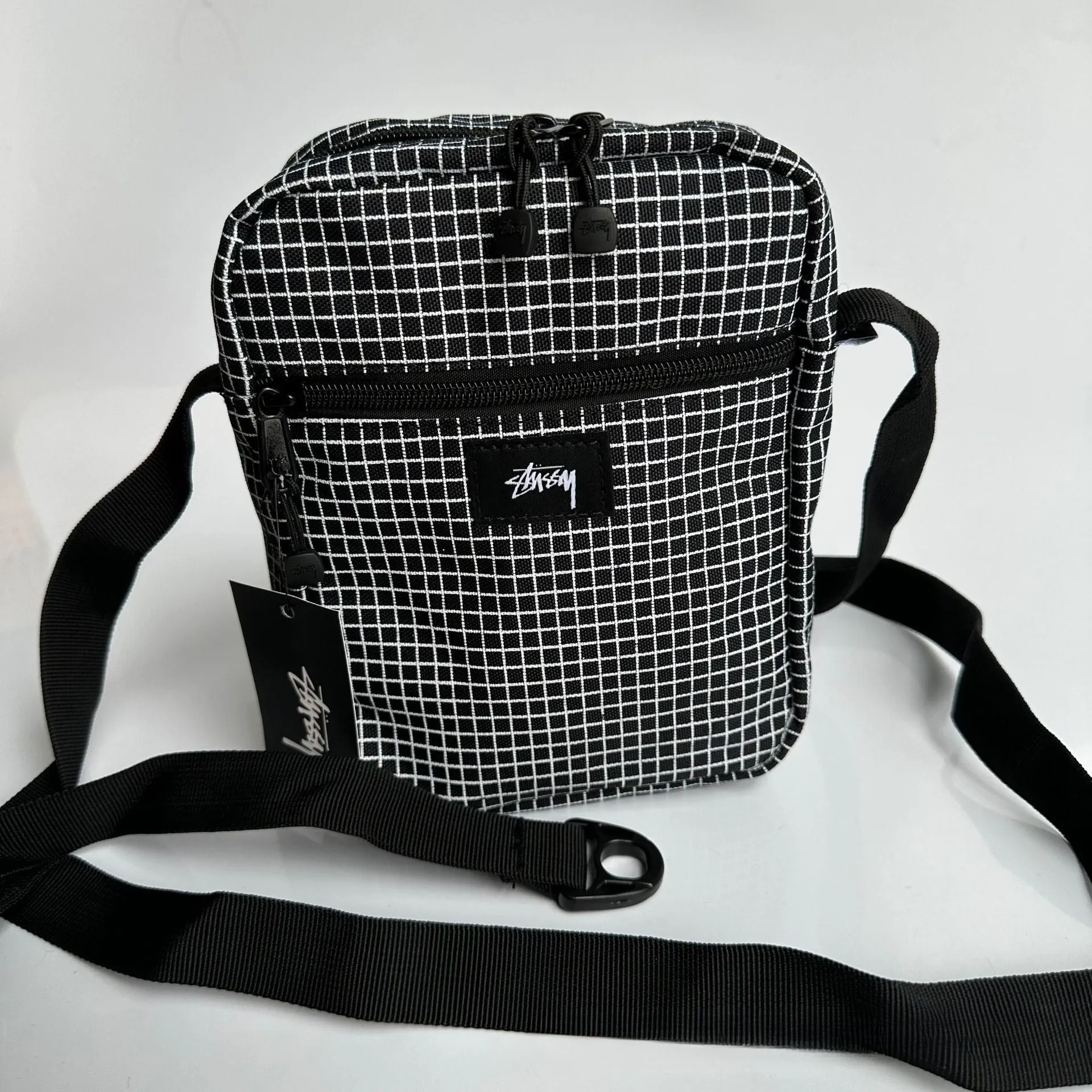 Mens Stussy Bag STUY Men's Plaid Vertical Shoulder Crossbody Bag