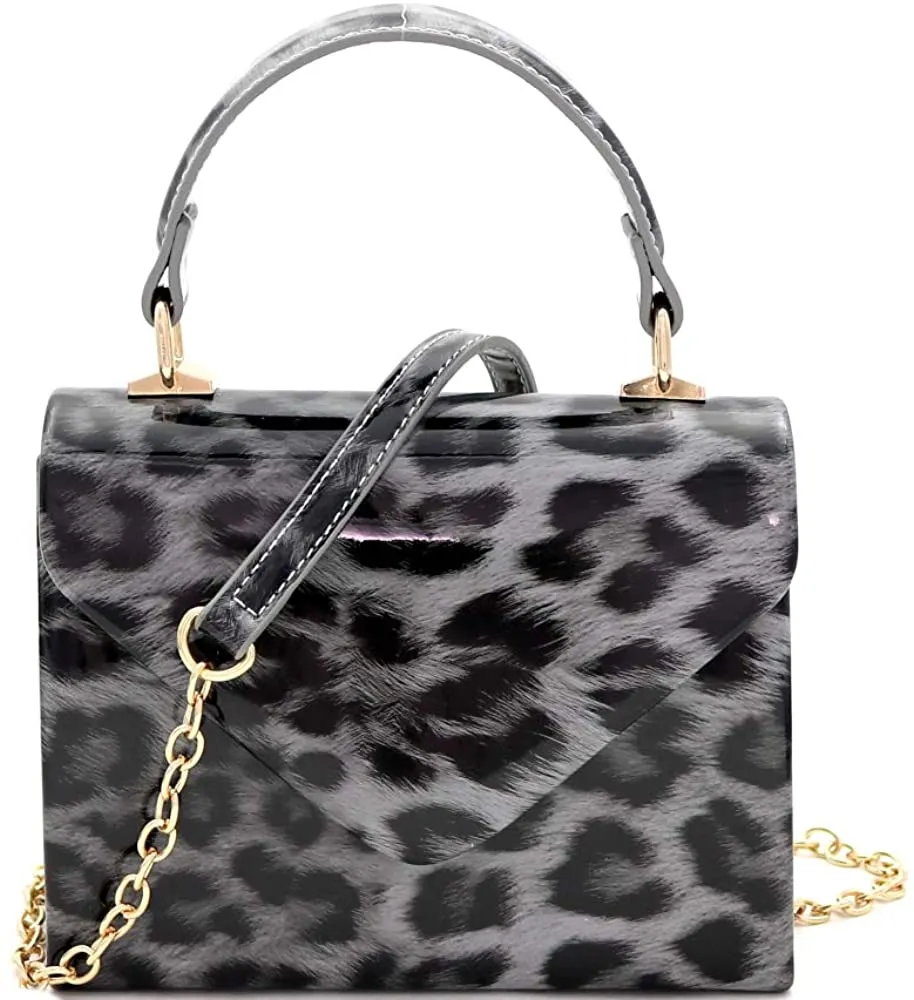 Mini Retro Stripe Print Black and White Box Flap leather Satchel Crossbody Handbag