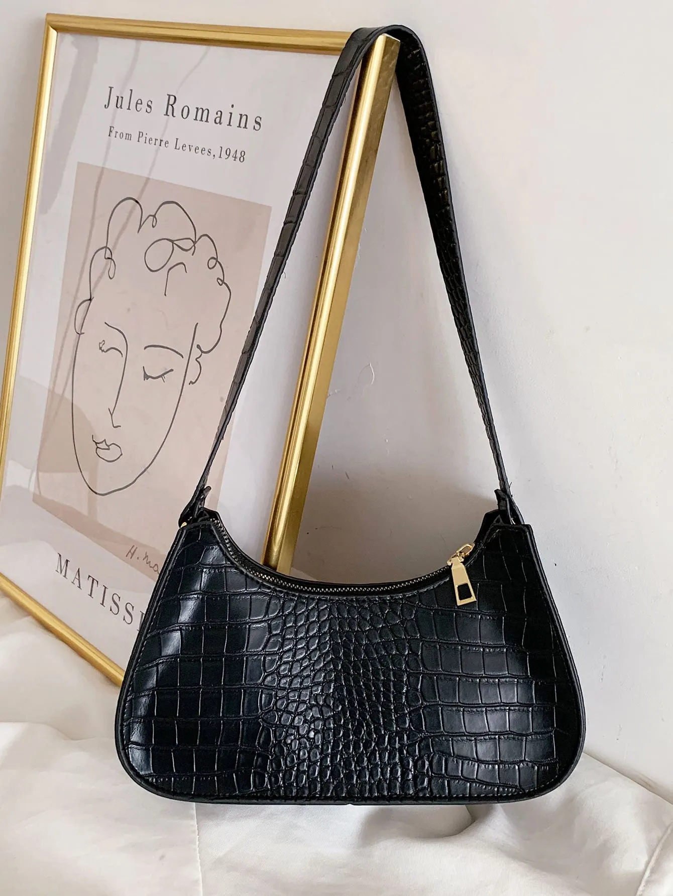 Minimalist Croc Embossed Shoulder Bag