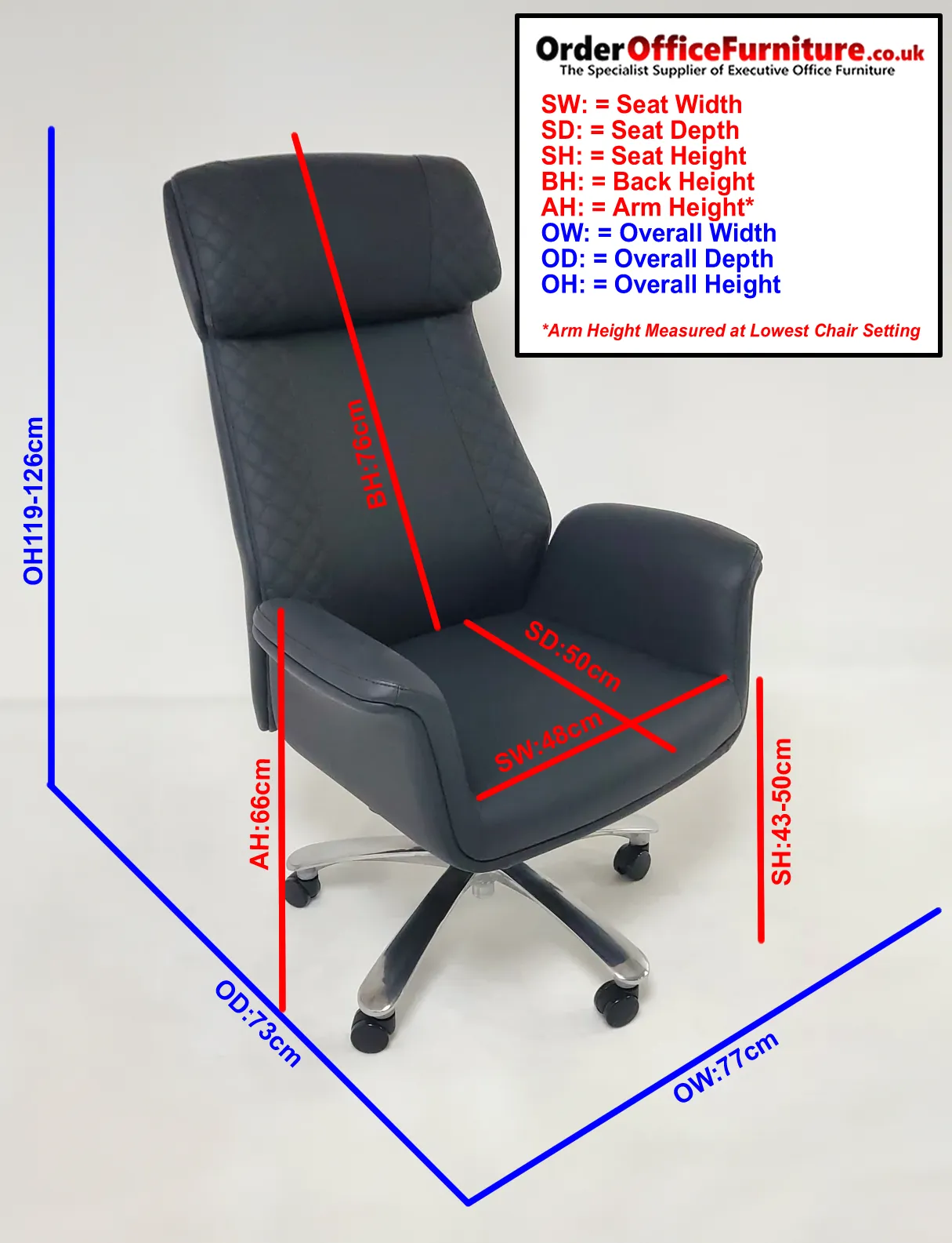 Modern High Back Black Leather Executive Office Chair with Winged Arms - DT8534A