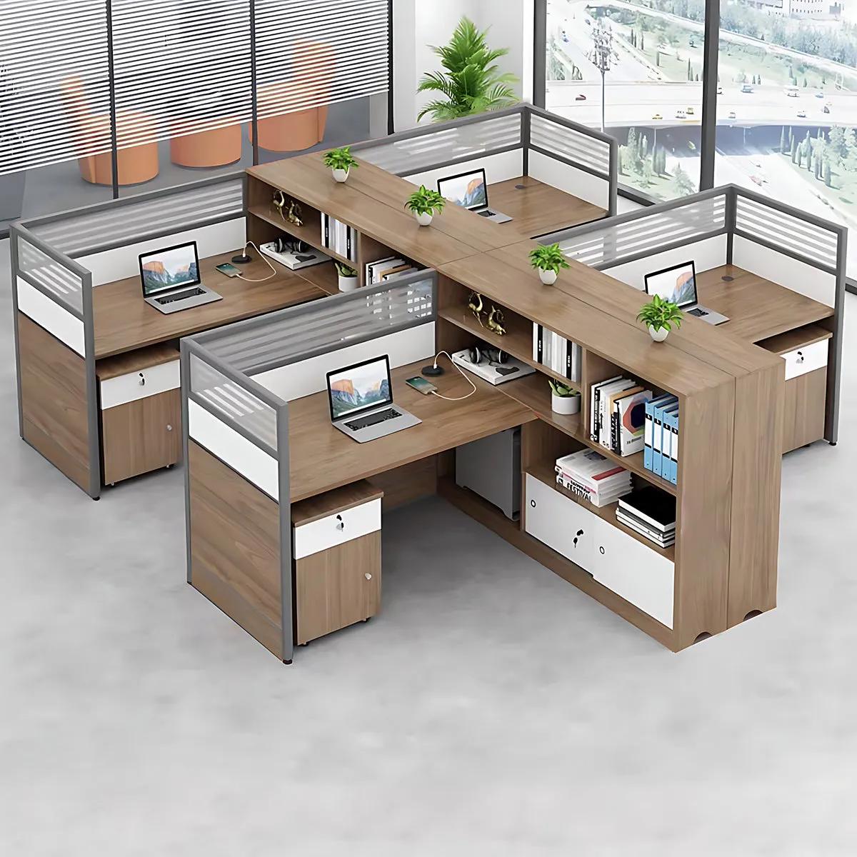 Modern Simple Partitioned Multiperson Staff Desk