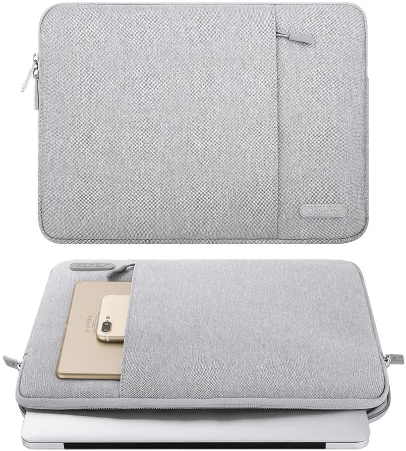 MOSISO Laptop Sleeve Bag Compatible with MacBook Air 13 inch A2337 M1 A2179 A1932 2018-2021/Pro 13 inch A2338 M1 A2251 A2289 A2159 A1989 A1706 A1708, Polyester Vertical Case with Pocket, Gray