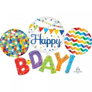 Multi-Balloon Happy Bday Foil Balloon - 142cm x 91cm