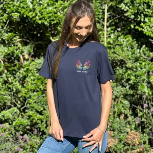Navy Organic T Shirt with Embroidered Wings